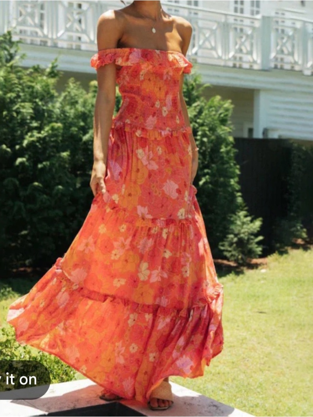 Abel The Label Women Floral Ruffle‎ Smocked Tiered Maxi Dress Size Medium Boho